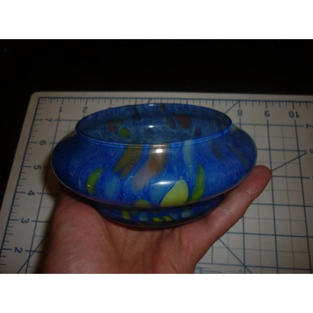 Vintage Lavorazione Arte Murano Blue Splatter Art Glass Bowl Made in Italy 6.5